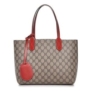 GUCCI GG Supreme Red Reversible Shoulder Tote Bag with Dust Bag & COA